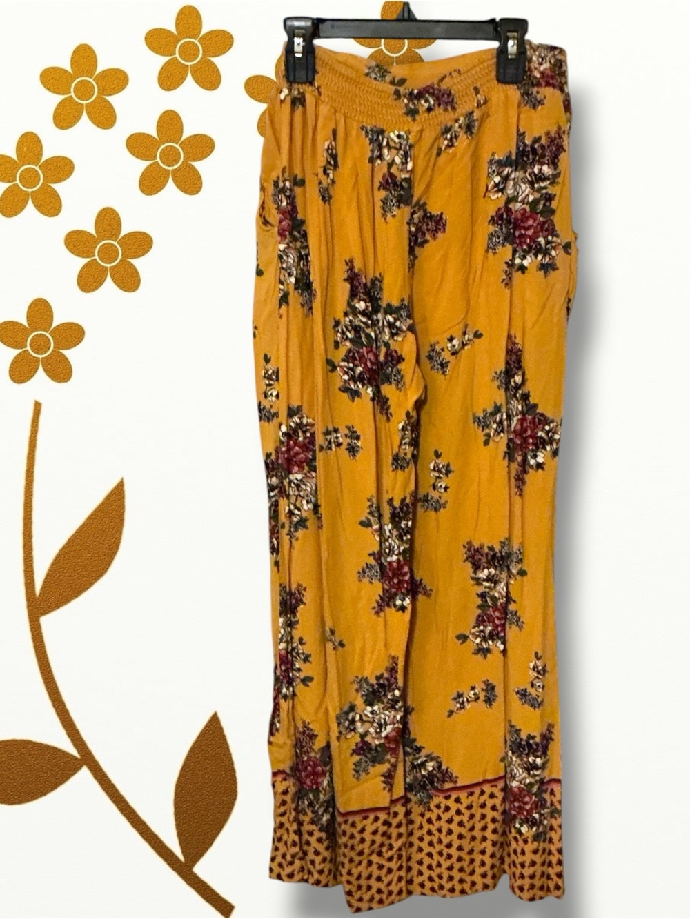Angie Mustard Yellow Floral Wide Leg Pants - Picture 2 of 3